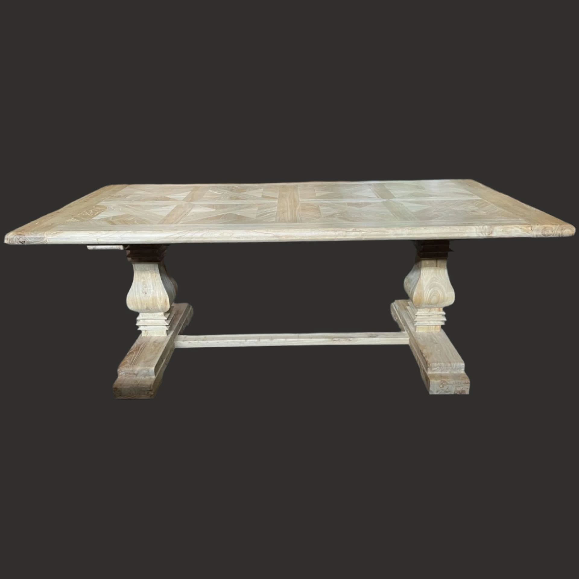BELLINGTON RECYCLED ELM DINING TABLE PARQUETRY TOP 250CM - MyChocolateWood
