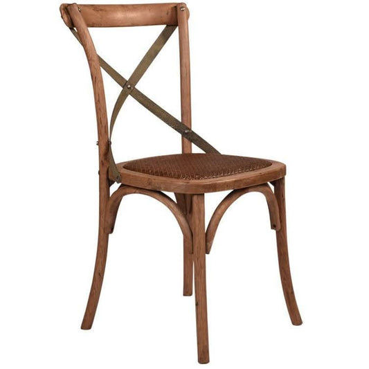 BELMONT GREY METAL CROSS BACK CHAIR IN MEDIUM HONEY - MyChocolateWood