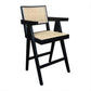 Belvil Rattan Hampton Style Counter / Bar Stool in Black - Chocolate Wood