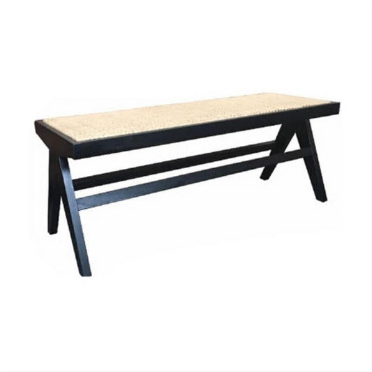 Belvil Recycled Elm & Rattan Hampton Contemporary Bench in Black - Chocolate Wood