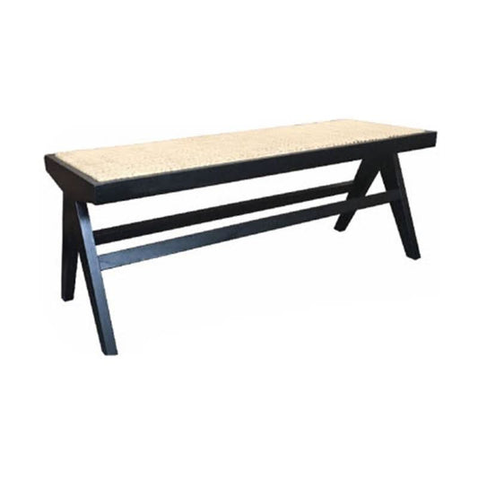 Belvil Recycled Elm & Rattan Hampton Contemporary Bench in Black - Chocolate Wood
