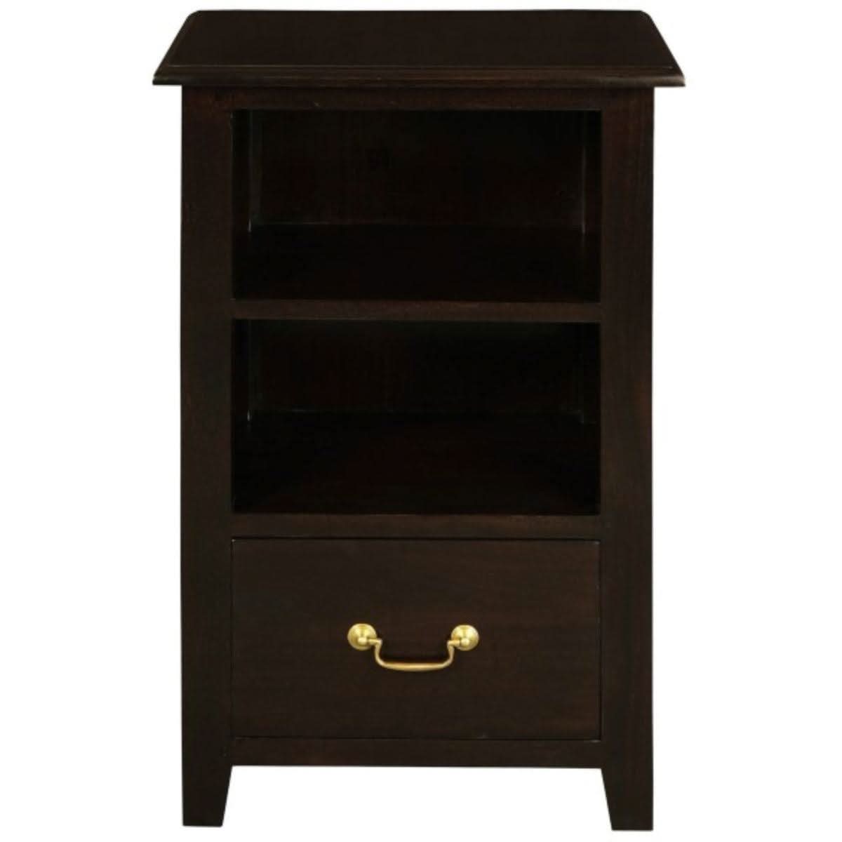 BENEDICT SOLID MAHOGANY TIMBER BEDSIDE TABLE WITH 1 DRAWER & 1 SHELF IN CHOCOLATE - MyChocolateWood