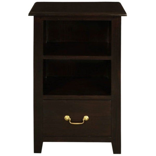 BENEDICT SOLID MAHOGANY TIMBER BEDSIDE TABLE WITH 1 DRAWER & 1 SHELF IN CHOCOLATE - MyChocolateWood