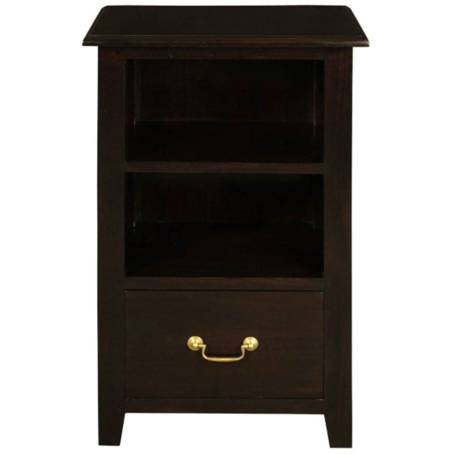 Benedict Solid Mahogany 1-Drawer 1-Shelf Bedside Table in Chocolate - Chocolate Wood