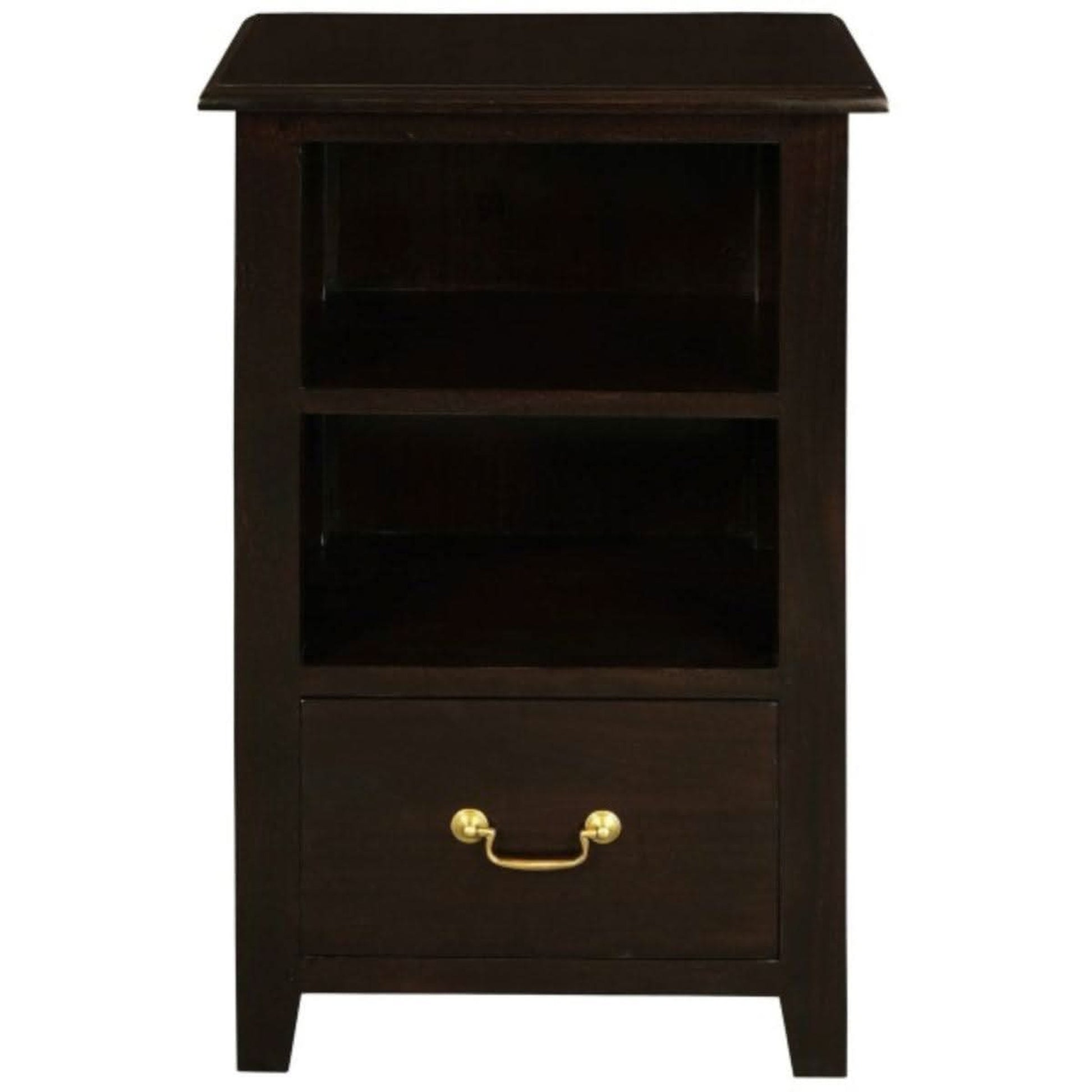 Benedict Solid Mahogany 1-Drawer 1-Shelf Bedside Table in Chocolate - Chocolate Wood