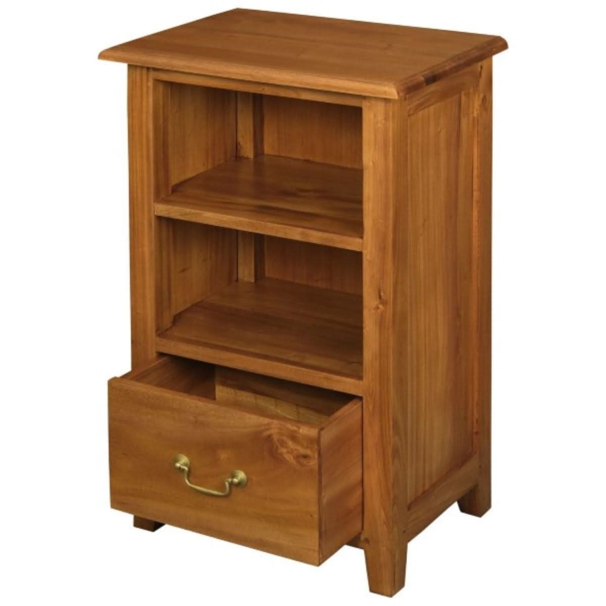Benedict solid mahogany timber bedside table with one drawer and one shelf in light pecan finish by MyChocolateWood