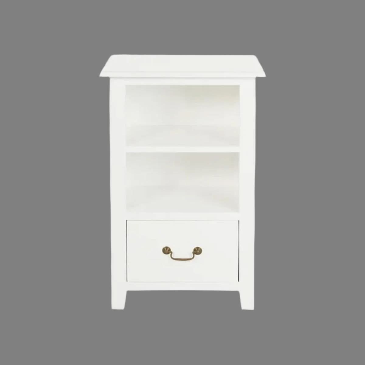 BENEDICT SOLID MAHOGANY TIMBER BEDSIDE TABLE WITH 1 DRAWER & 1 SHELF IN WHITE - MyChocolateWood