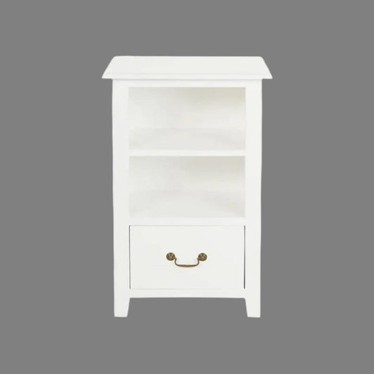 BENEDICT SOLID MAHOGANY TIMBER BEDSIDE TABLE WITH 1 DRAWER & 1 SHELF IN WHITE - MyChocolateWood