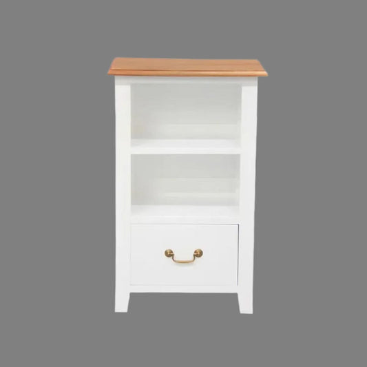 BENEDICT SOLID MAHOGANY TIMBER BEDSIDE TABLE WITH 1 DRAWER & 1 SHELF - WHITE BODY/CARAMEL TOP - MyChocolateWood