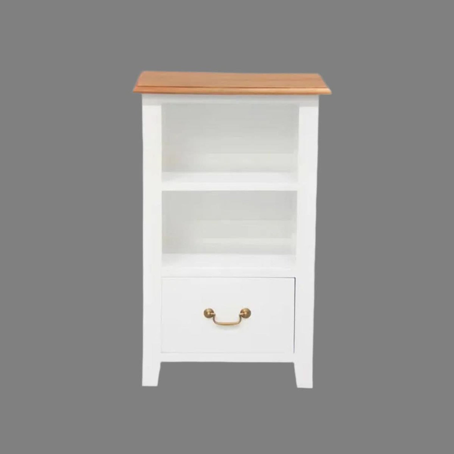 Benedict Solid Mahogany 1-Drawer 1-Shelf Bedside Table in White & Caramel - Chocolate Wood