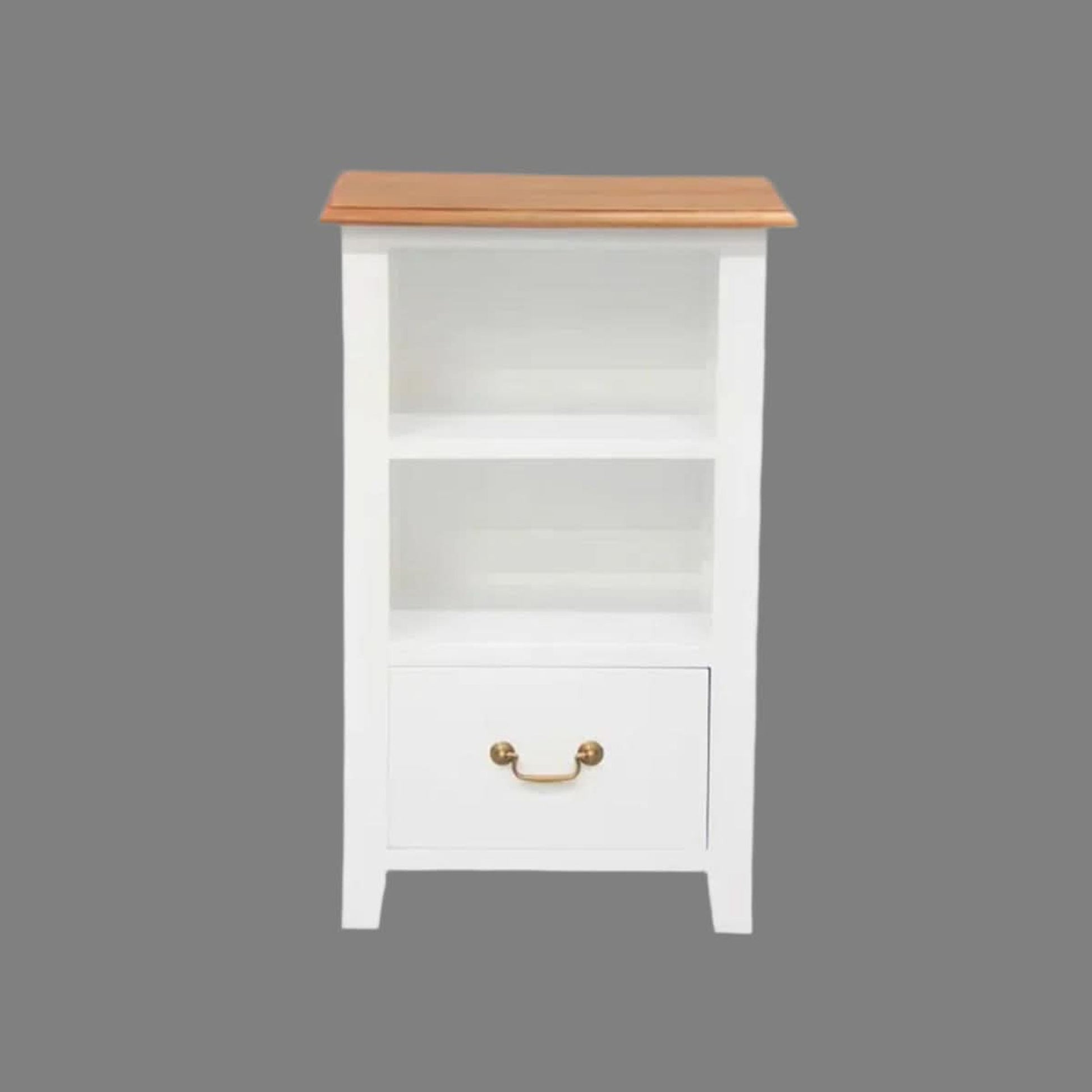 Benedict Solid Mahogany 1-Drawer 1-Shelf Bedside Table in White & Caramel - Chocolate Wood