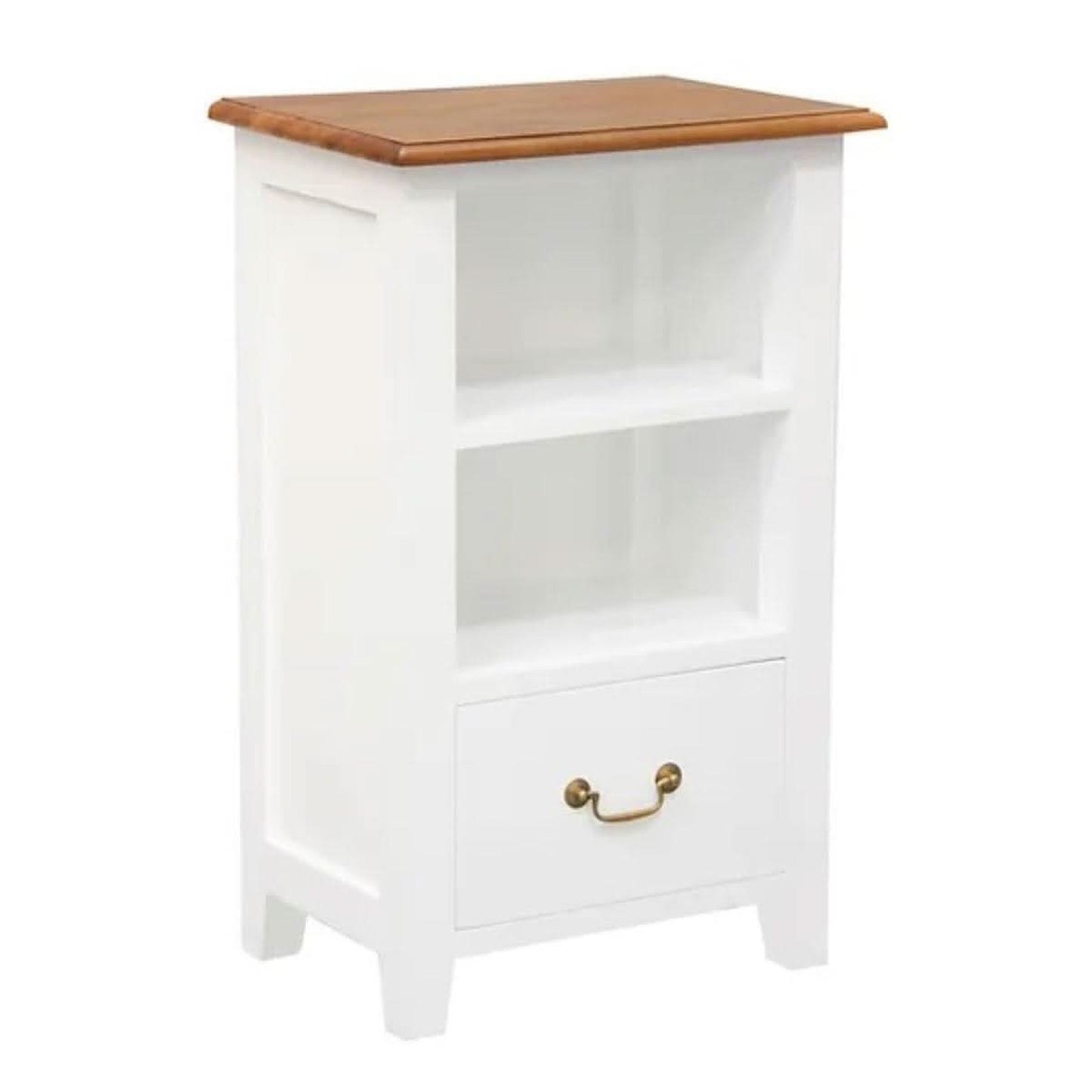 Benedict Solid Mahogany 1-Drawer 1-Shelf Bedside Table in White & Caramel - Chocolate Wood