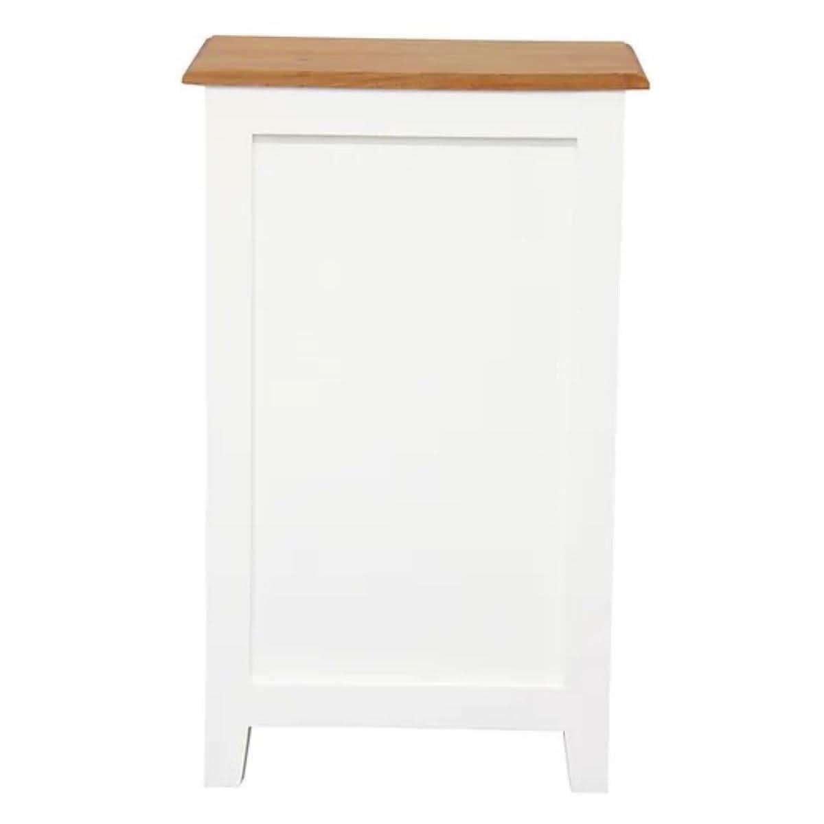 Benedict solid mahogany timber bedside table with white body, caramel top, one drawer, and shelf by MyChocolateWood.