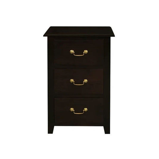BENEDICT SOLID MAHOGANY TIMBER BEDSIDE TABLE WITH 3 DRAWERS IN CHOCOLATE - MyChocolateWood