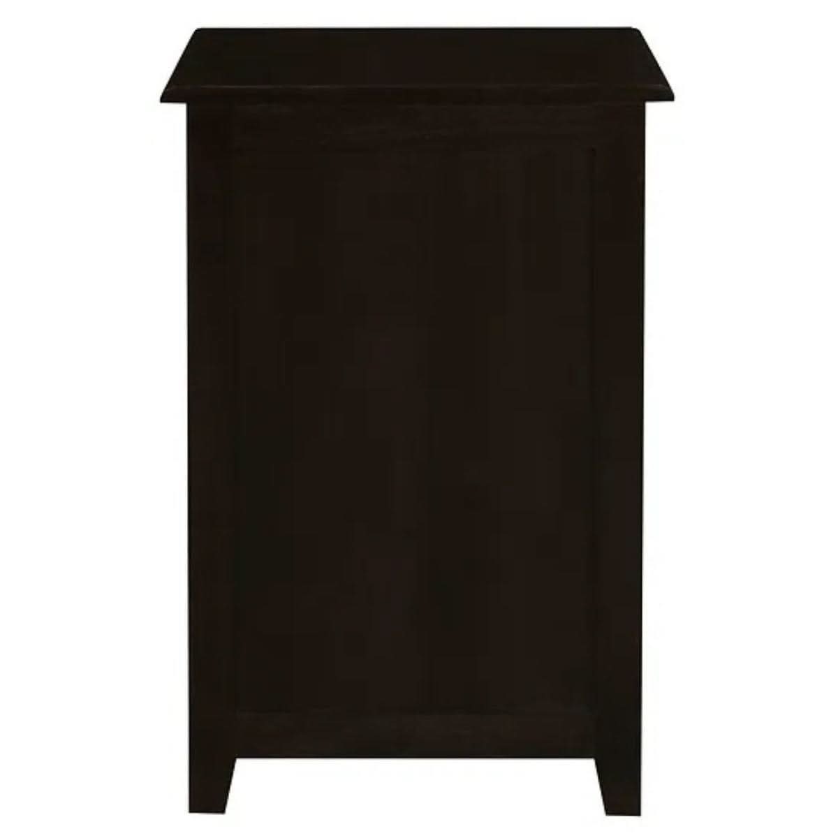 Benedict solid mahogany timber bedside table with three drawers in chocolate finish, crafted by MyChocolateWood.