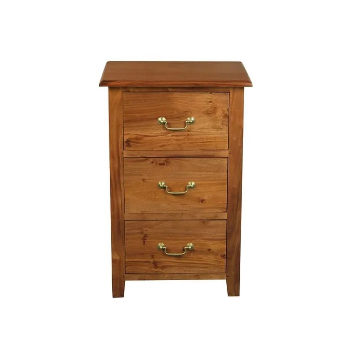 Benedict Solid Mahogany 3-Drawer Bedside Table in Light Pecan - Chocolate Wood