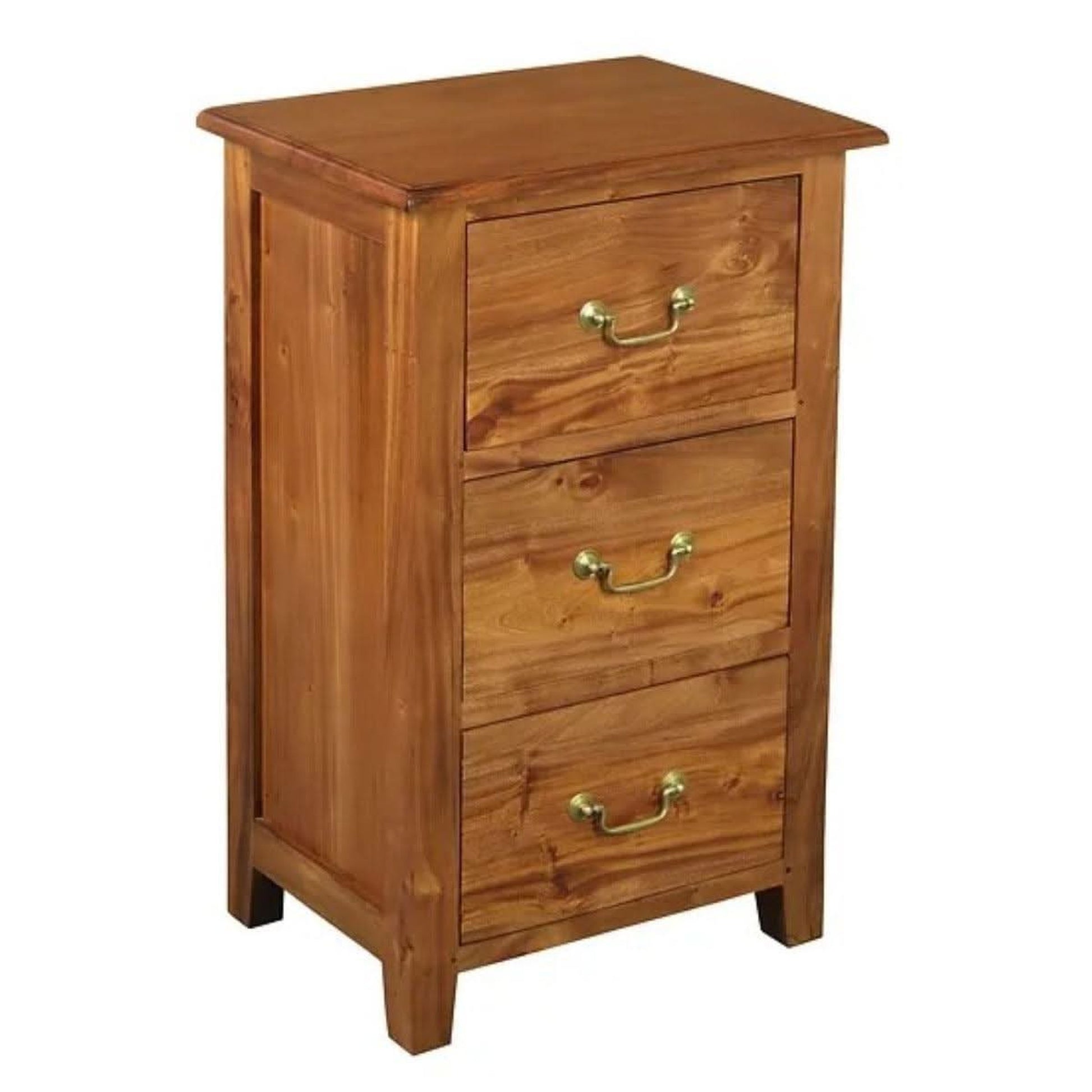 Benedict Solid Mahogany 3-Drawer Bedside Table in Light Pecan - Chocolate Wood