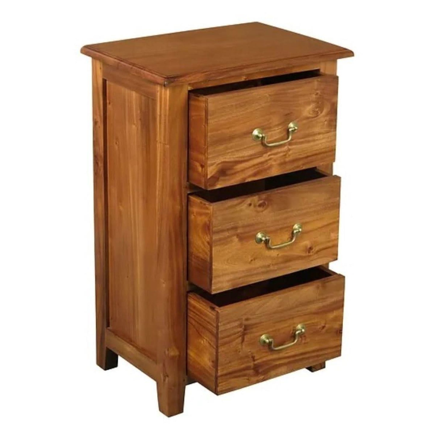 Benedict Solid Mahogany 3-Drawer Bedside Table in Light Pecan - Chocolate Wood