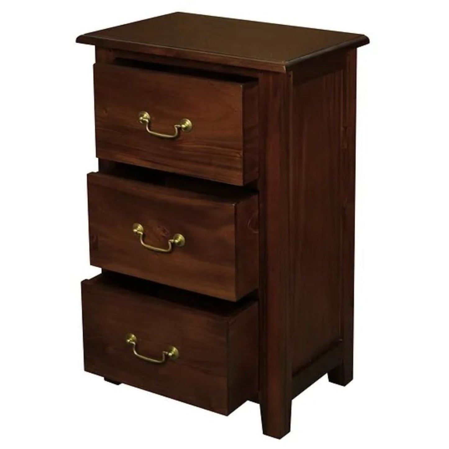 Benedict Solid Mahogany 3-Drawer Bedside Table in Mahogany - Chocolate Wood