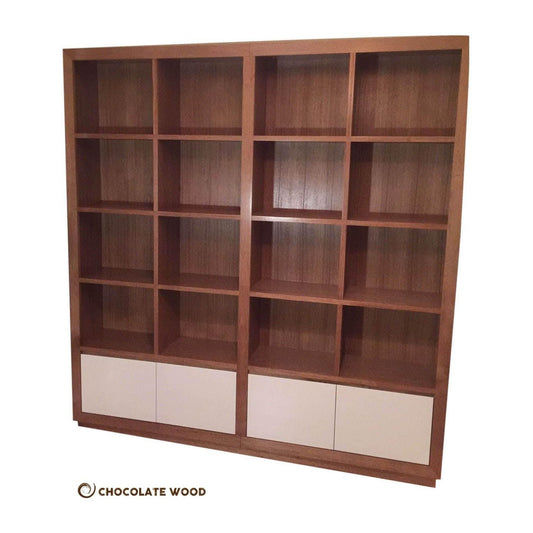 BENJAMIN AUSTRALIAN CUSTOM-MADE TASSIE OAK 2 PIECE CUBE BOOKCASE