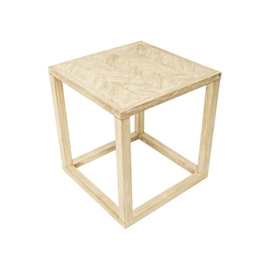 BENJI WHITE WASH SQAURE LAMP/SIDE TABLE IN MINDI WOOD