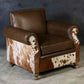 BENZI HANDMADE COW HIDE & GENUINE LEATHER ARMCHAIR EASY CHAIR LOUNGE CHAIR - MyChocolateWood