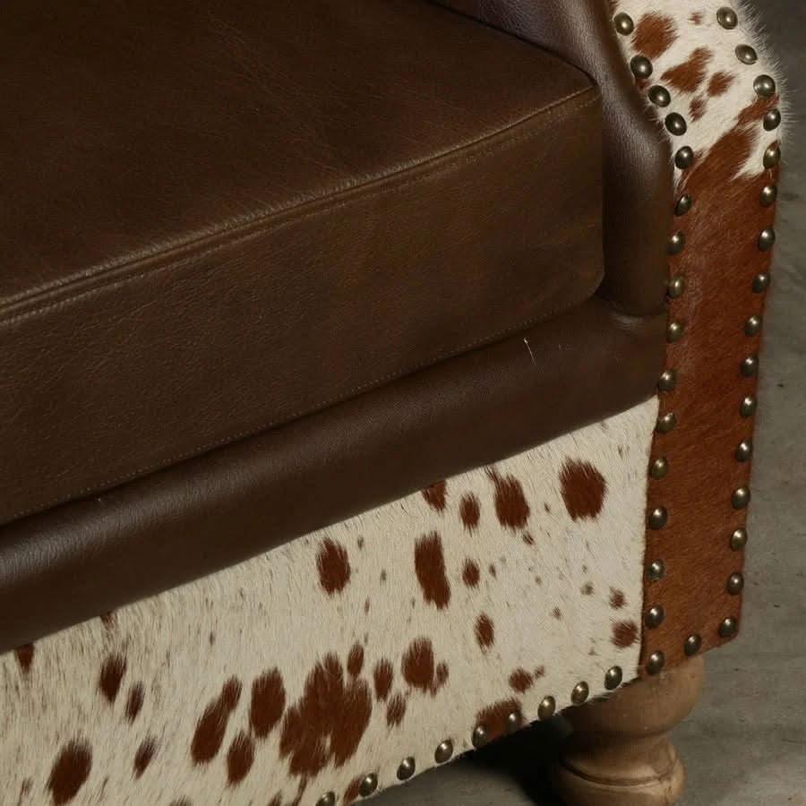 BENZI HANDMADE COW HIDE & GENUINE LEATHER ARMCHAIR EASY CHAIR LOUNGE CHAIR - MyChocolateWood