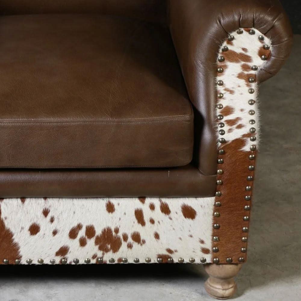 BENZI HANDMADE COW HIDE & GENUINE LEATHER ARMCHAIR EASY CHAIR LOUNGE CHAIR - MyChocolateWood