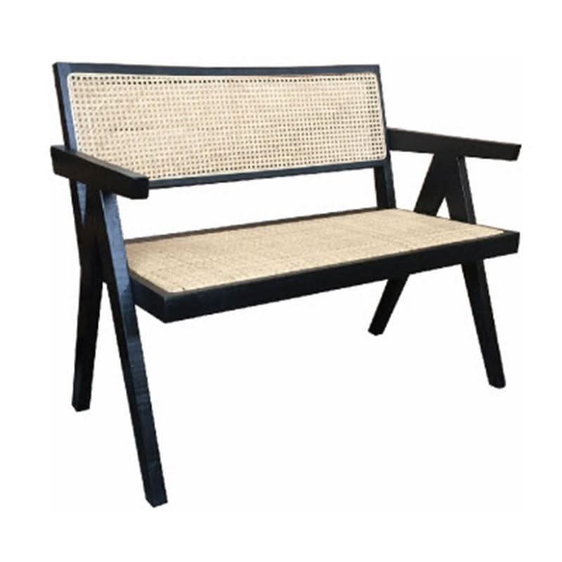 BEVERLY WOODEN/ RATTAN HAMPTON CASUAL BENCH IN BLACK - MyChocolateWood