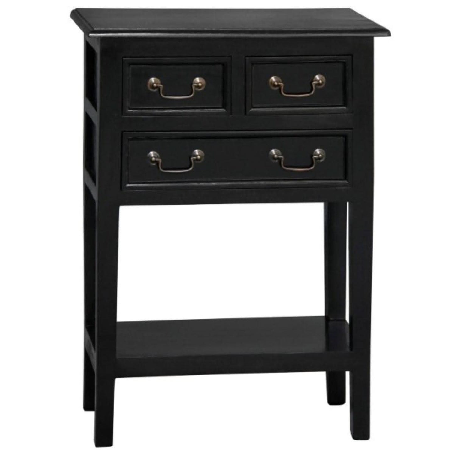 Birkdale Solid Mahogany 3-Drawer Side Table with Shelf in Black - Chocolate Wood