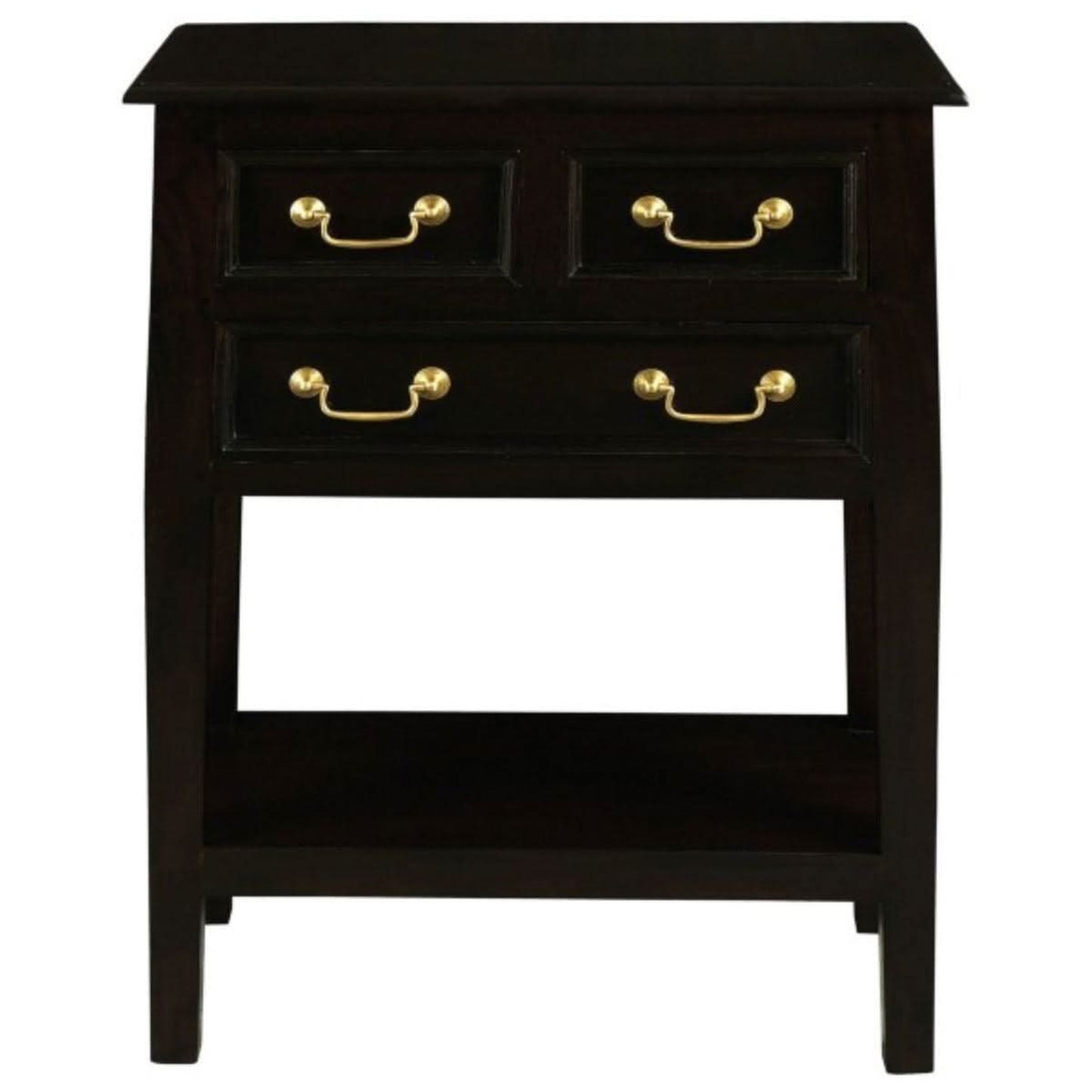 Birkdale Solid Mahogany 3-Drawer Side Table with Shelf in Chocolate - Chocolate Wood