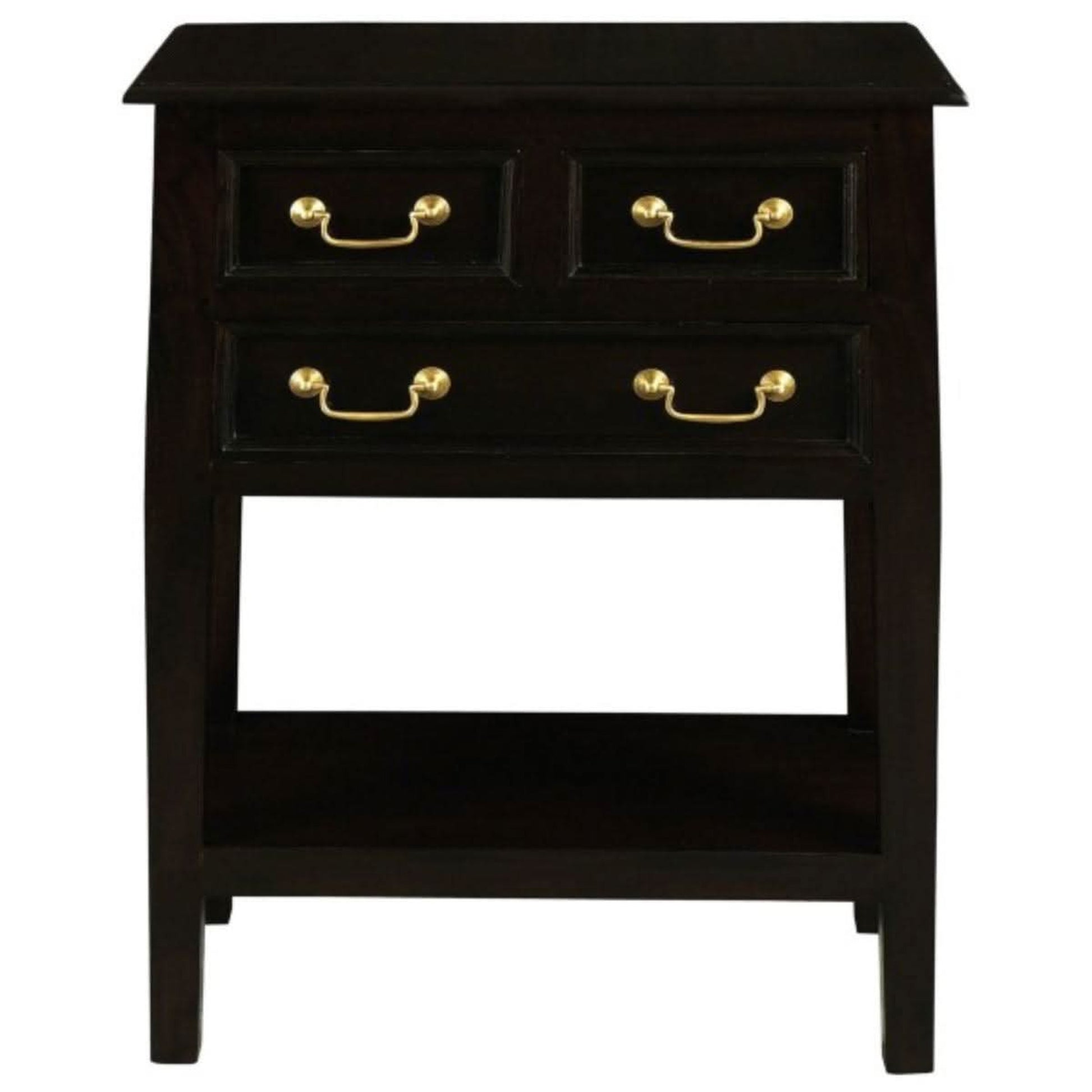 Birkdale Solid Mahogany 3-Drawer Side Table with Shelf in Chocolate - Chocolate Wood