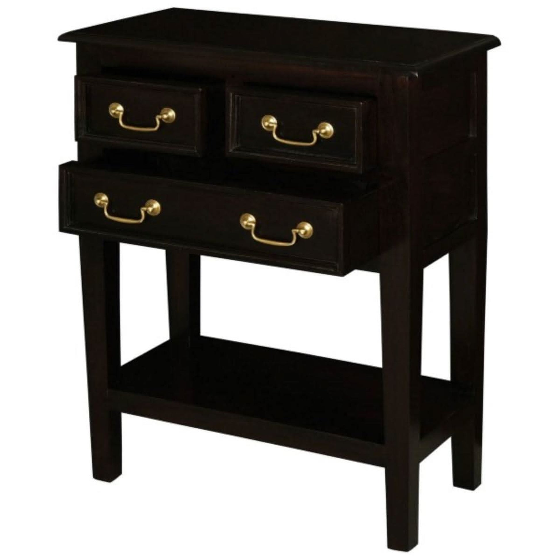 Birkdale Solid Mahogany 3-Drawer Side Table with Shelf in Chocolate - Chocolate Wood