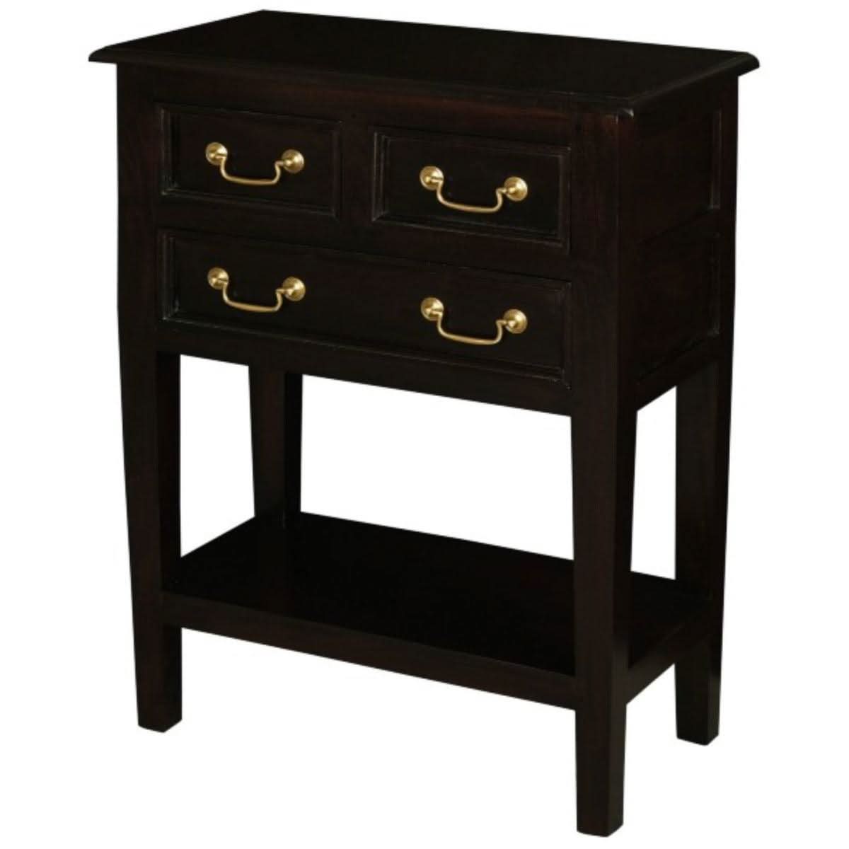BIRKDALE 3 DRAWER SIDE TABLE/WITH SHELF IN SOLID MAHOGANY- CHOCOLATE - MyChocolateWood