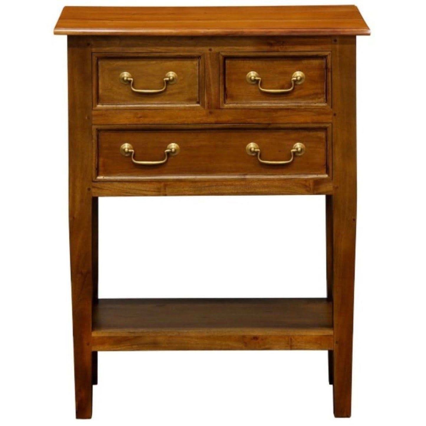 Birkdale Solid Mahogany 3-Drawer Side Table with Shelf in Light Pecan - Chocolate Wood
