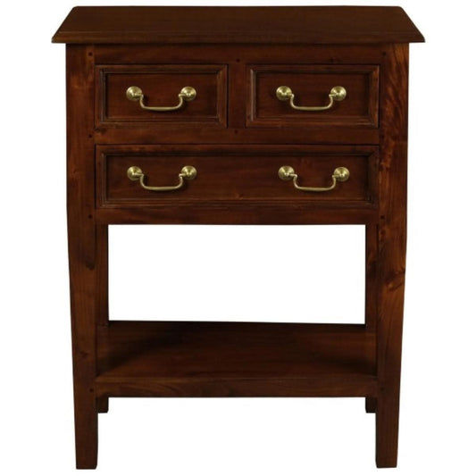 BIRKDALE 3 DRAWER SIDE TABLE/WITH SHELF IN SOLID MAHOGANY- MAHOGANY - MyChocolateWood