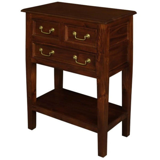 BIRKDALE 3 DRAWER SIDE TABLE/WITH SHELF IN SOLID MAHOGANY- MAHOGANY - MyChocolateWood