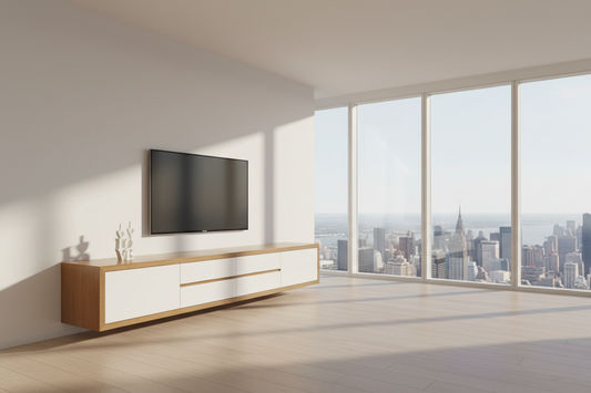 BIRMINGHAM TASSIE OAK WALL MOUNTED TV/ENTERTAINMENT UNIT - LOCALLY MADE - MyChocolateWood