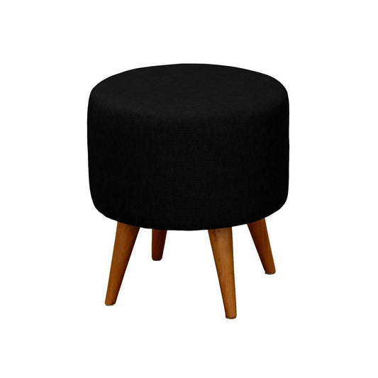 BLAKEMORE ROUND COMMERCIAL GRADE COTTON FABRIC ROUND OTTOMAN STOOL, BLACK - MyChocolateWood