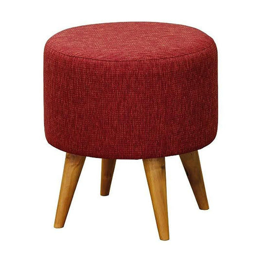 Blakemore Round Cotton Fabric Ottoman Stool in Cherry Red - Chocolate Wood