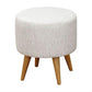 Blakemore Round Cotton Fabric Ottoman Stool in Light Grey - Chocolate Wood
