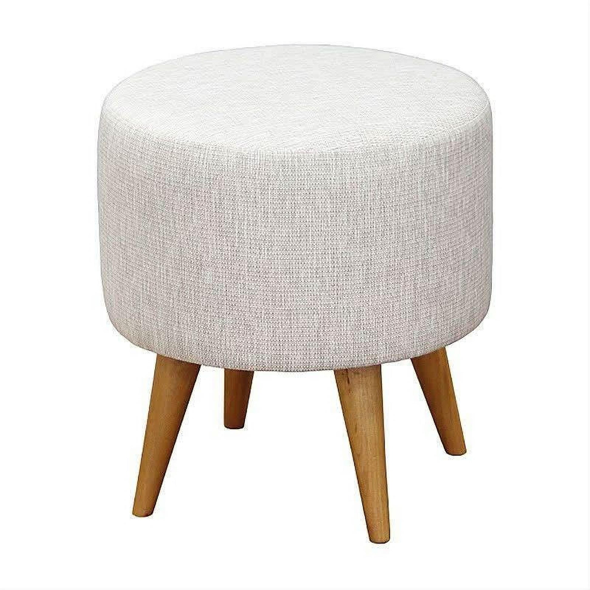 Blakemore Round Cotton Fabric Ottoman Stool in Light Grey - Chocolate Wood