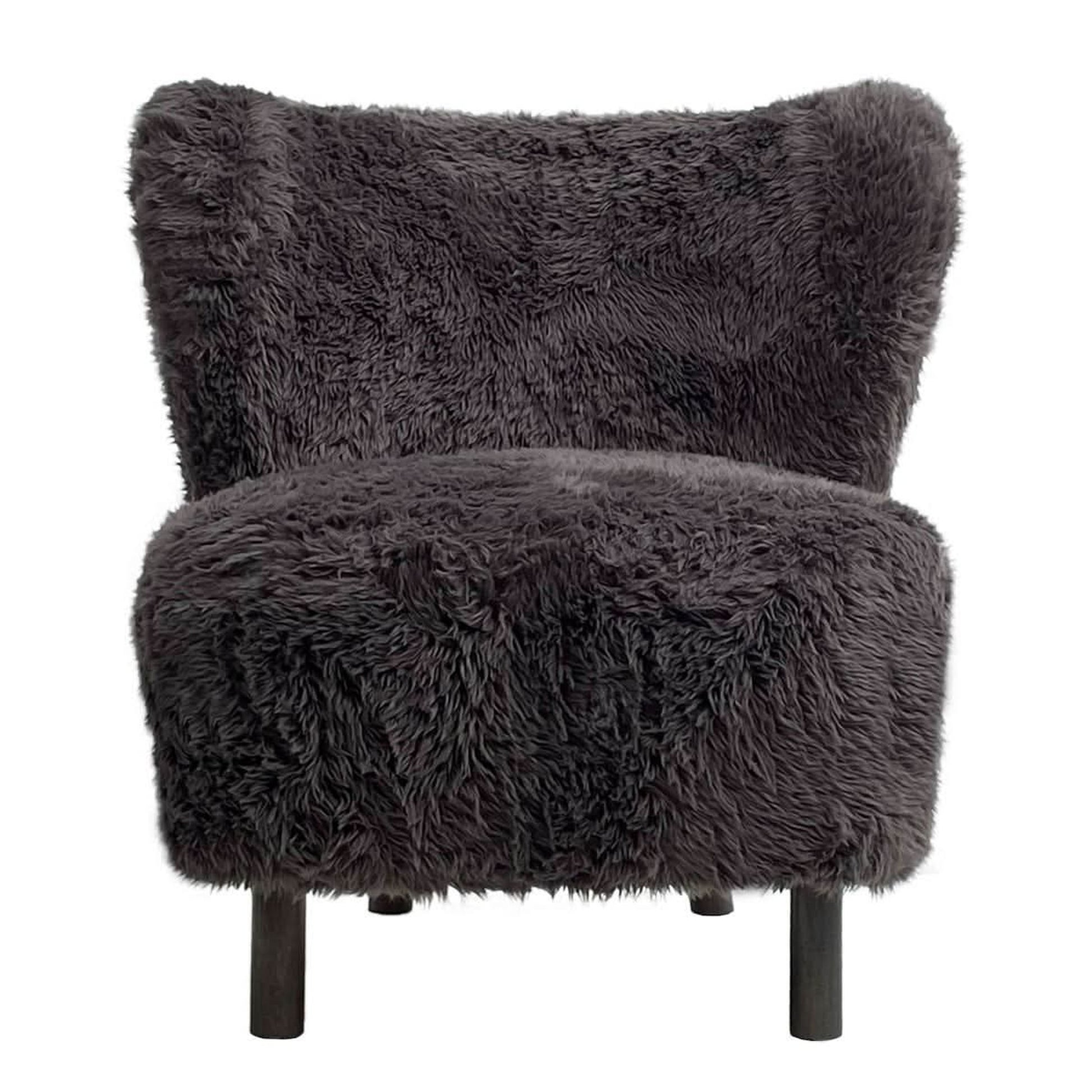 Bohemian Faux Sheepskin & Hardwood Chair in Soot - Chocolate Wood