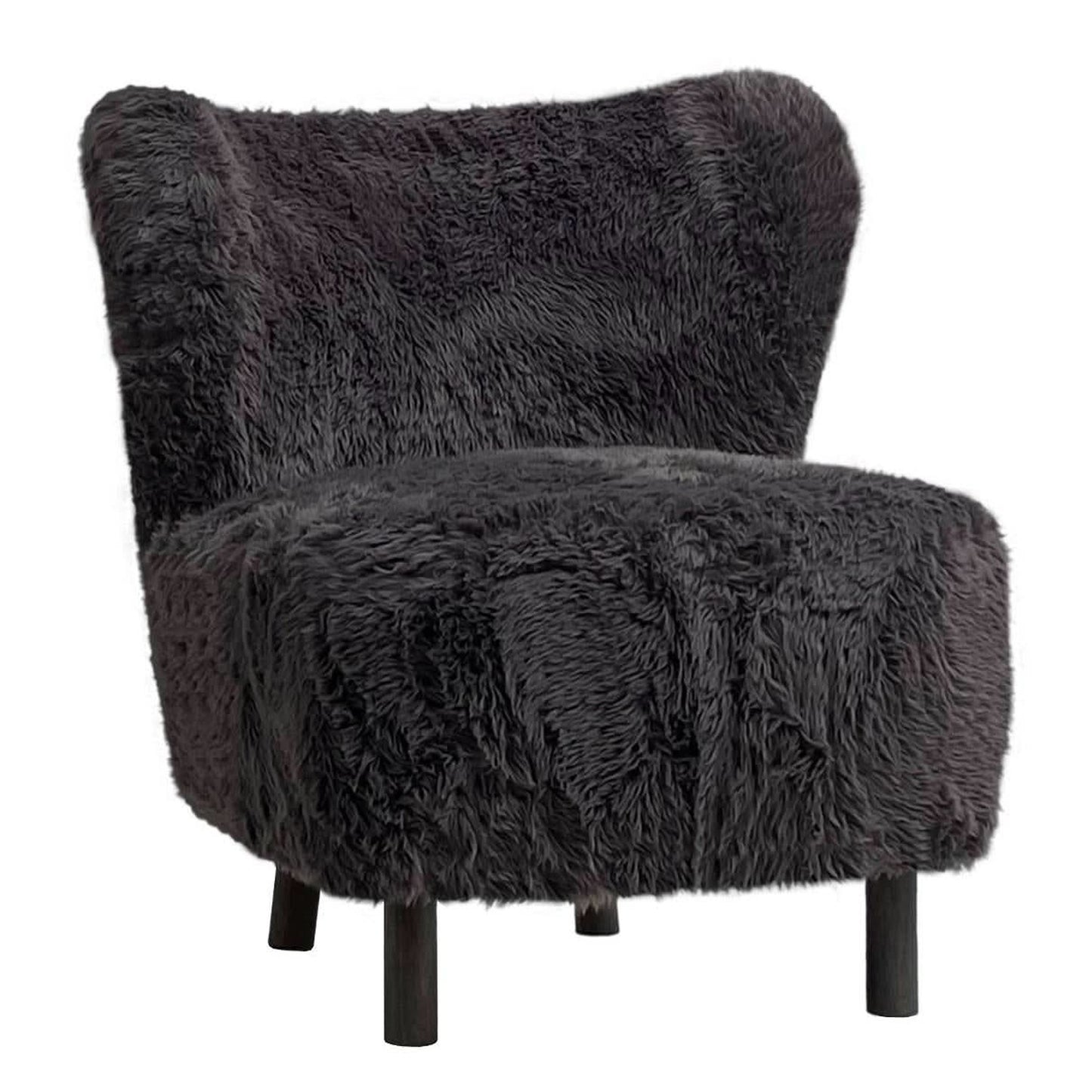 Bohemian Faux Sheepskin & Hardwood Chair in Soot - Chocolate Wood