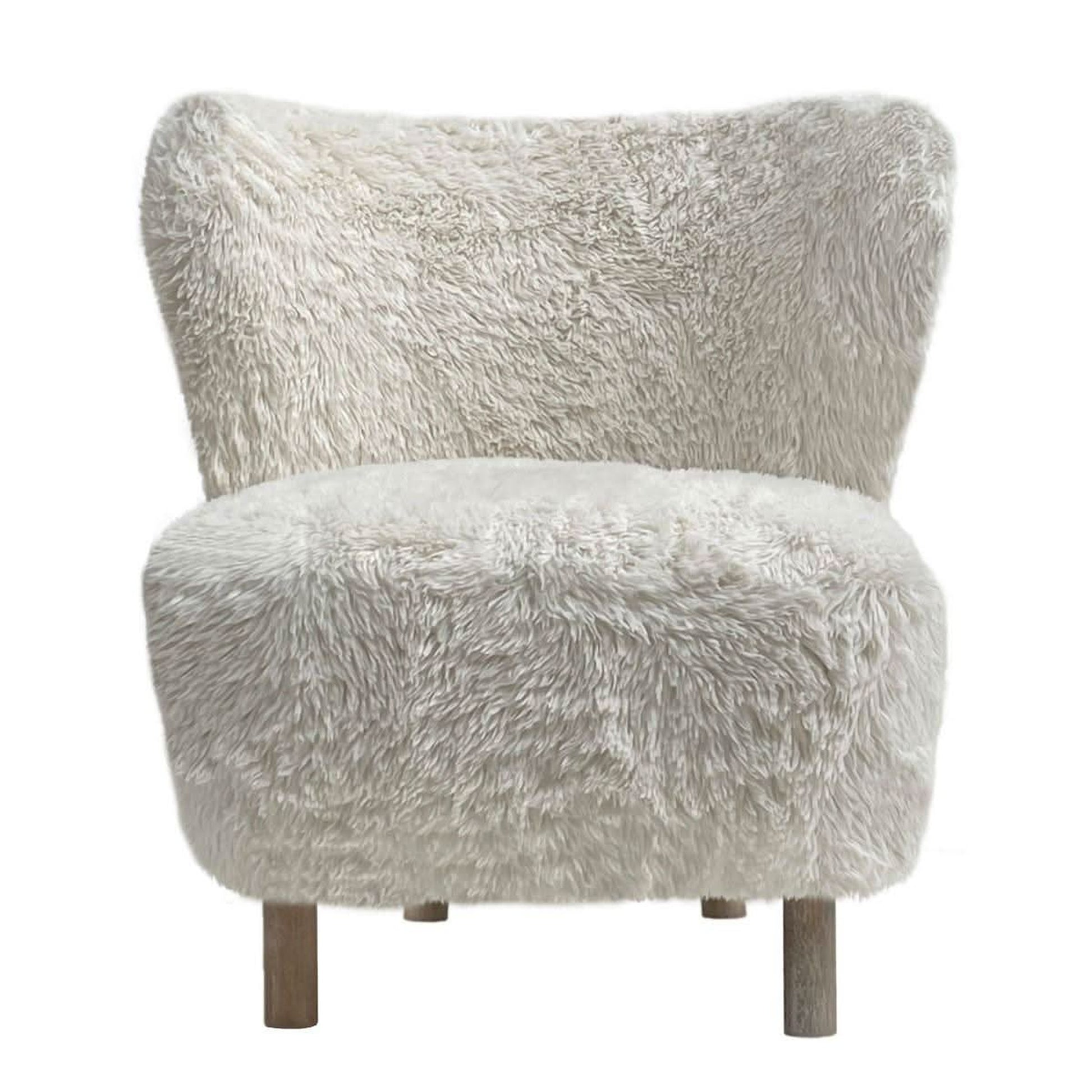 Bohemian Faux Sheepskin & Hardwood Chair in White - Chocolate Wood