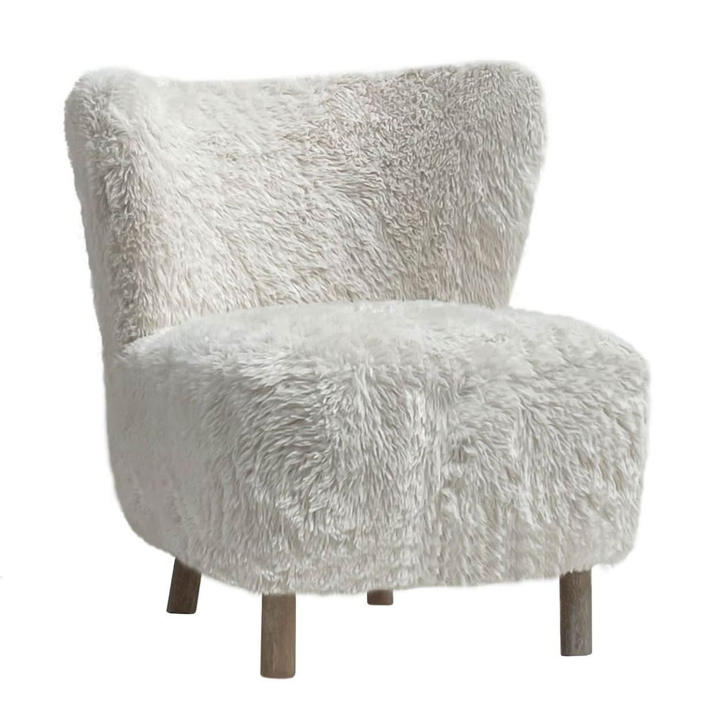 Bohemian Faux Sheepskin & Hardwood Chair in White - Chocolate Wood