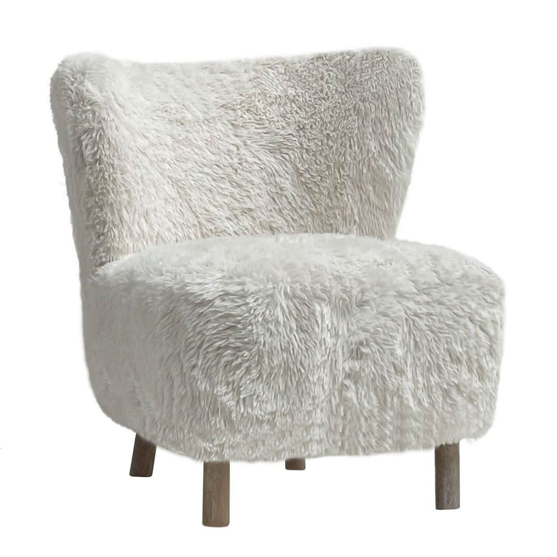 Bohemian Faux Sheepskin & Hardwood Chair in White - Chocolate Wood