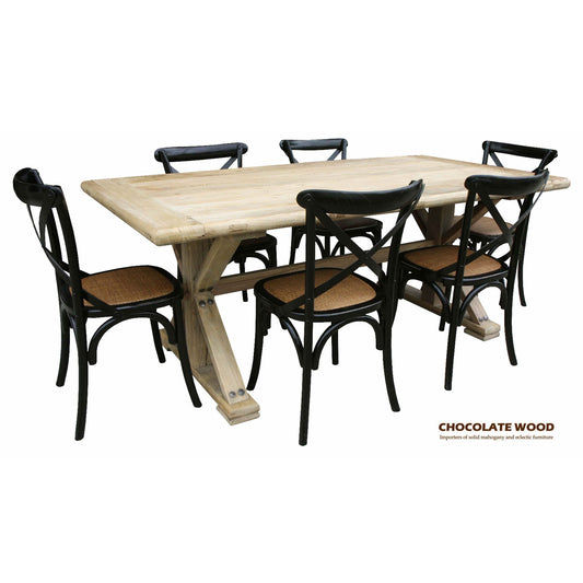 BORDEAUX 198CM RUSTIC HAMPTON STYLE DINING SET (TABLE + 6 CHAIRS IN BLACK)