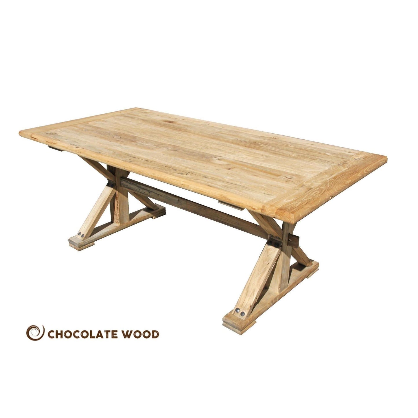 Bordeaux Solid Elm Dining Table, 240cm - Chocolate Wood