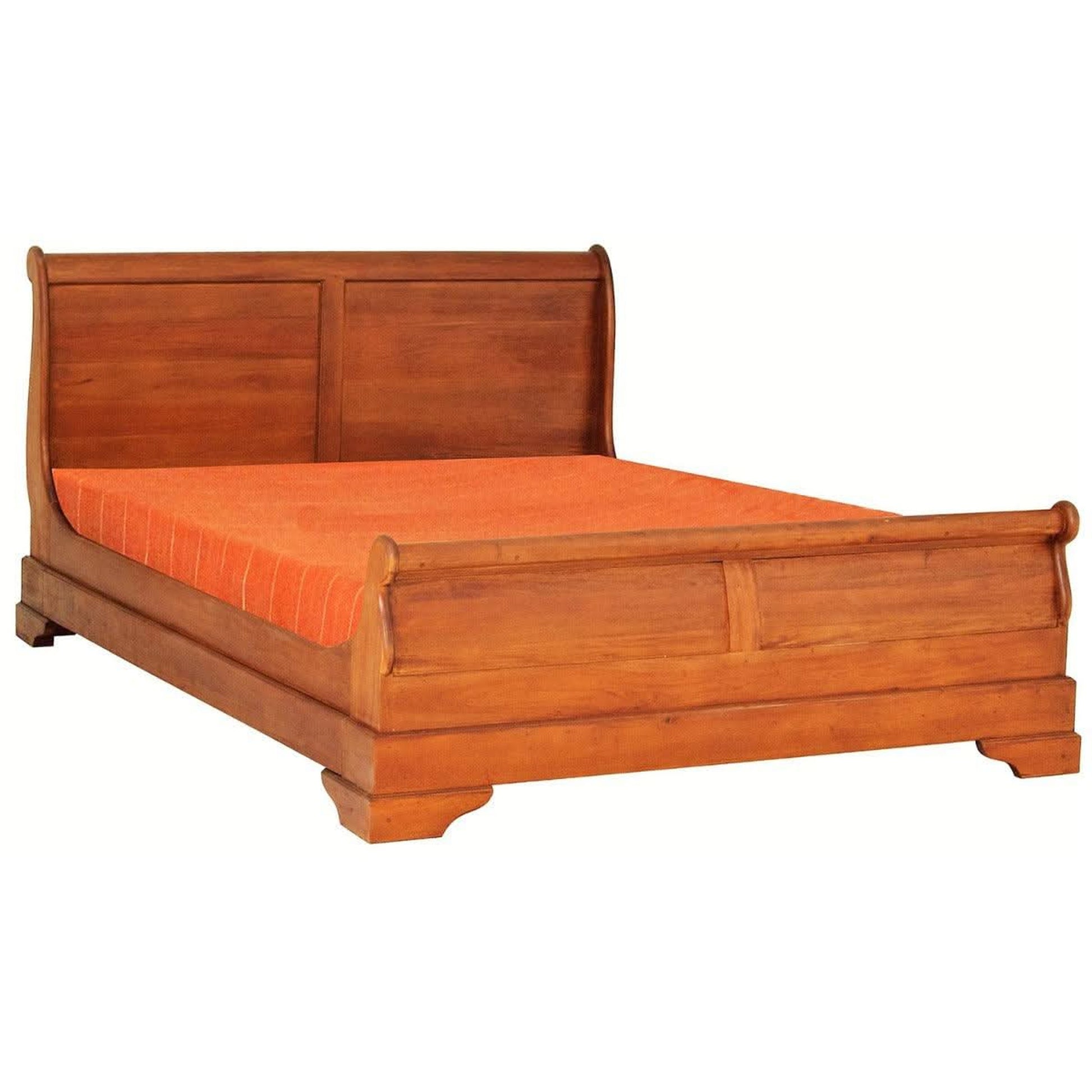 Brady Sleigh Solid Mahogany Queen Bed in Light Pecan - Chocolate Wood